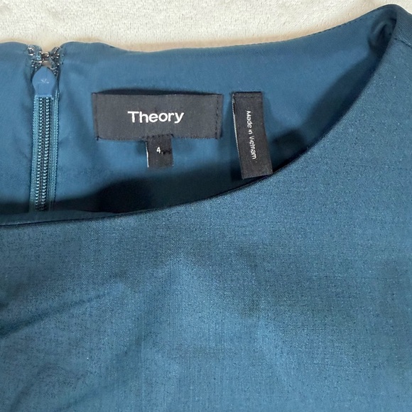 Theory Sz 4 Betty Continuous Teal Short Sleeve Stretch Wool-Blend Sheath Dress - Picture 4 of 9